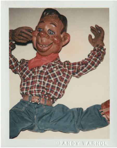 Andy Warhol, Howdy Doody, 1981. Polacolor Type 108, 4 ¼ x 3 3/8 inches. Collection of University Art Museum, University of California, Santa Barbara. Gift of Andy Warhol Foundation for the Visual Arts, the Andy Warhol Photographic Legacy Program.